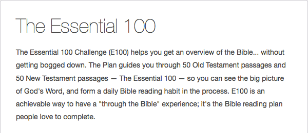 The Essential 100 Reading Plan