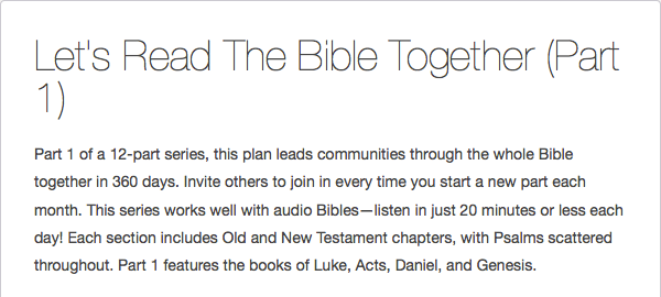 Let's Read the Bible Together Reading Plan