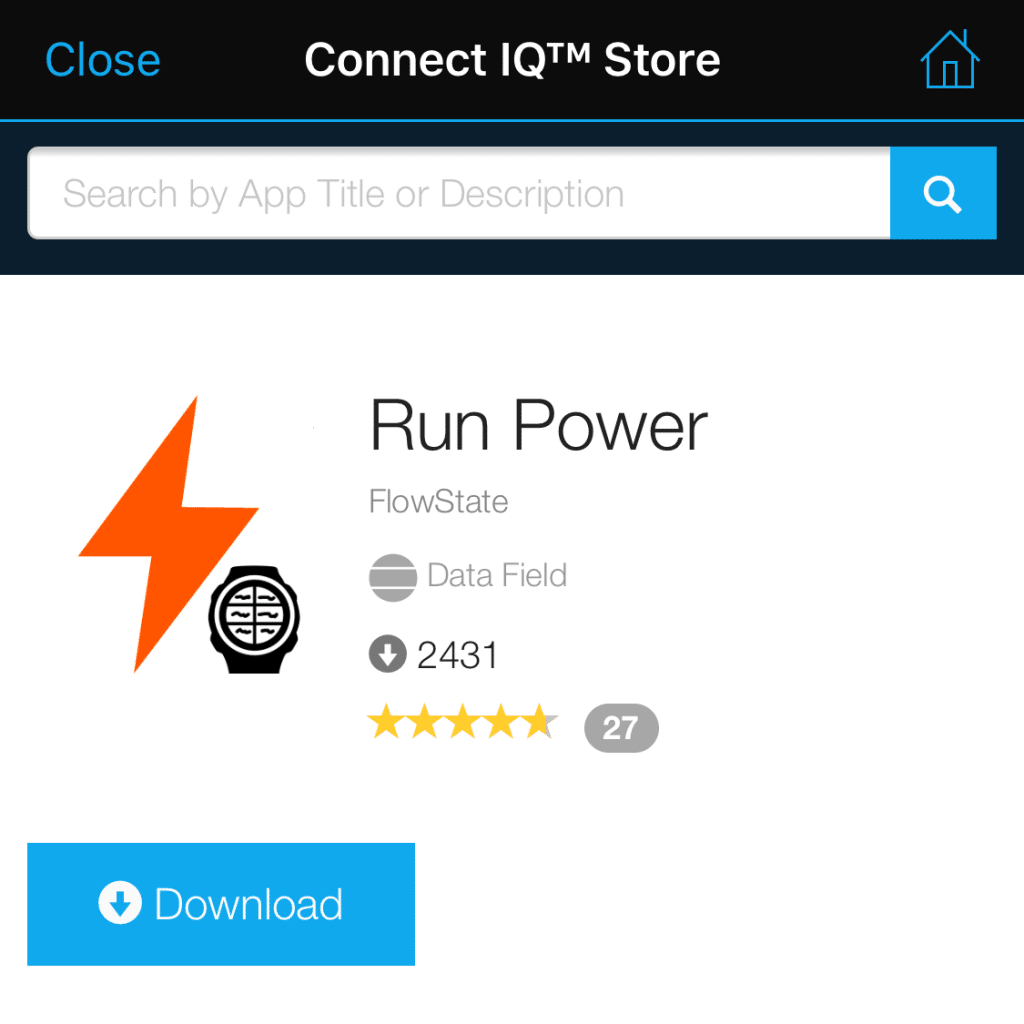 Run Power in the ConnectIQ Store