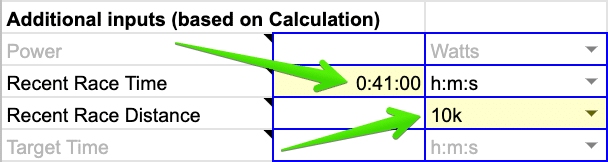 Recent Race Time and Distance - SuperPower Calculator